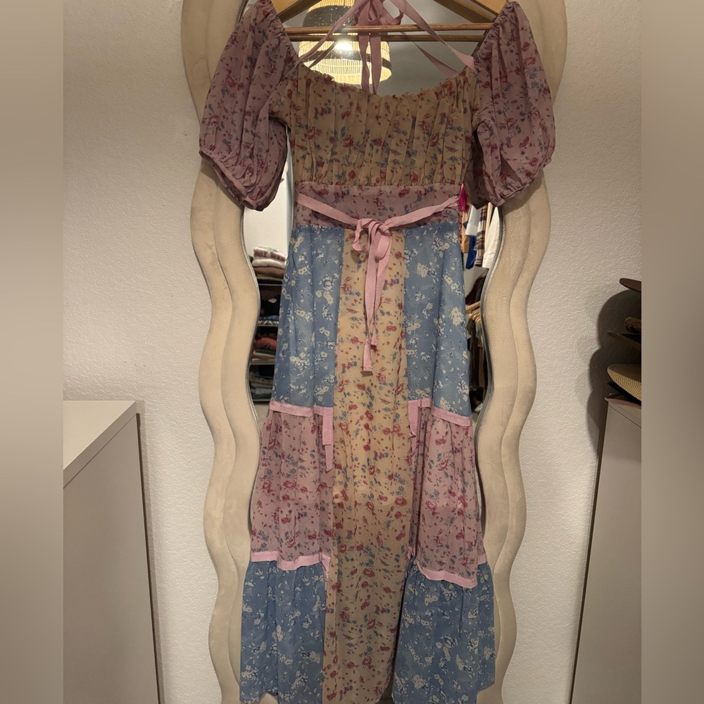 Floral Patchwork Maxi Dress with Puff Sleeves. LoveShack Fancy inspired.